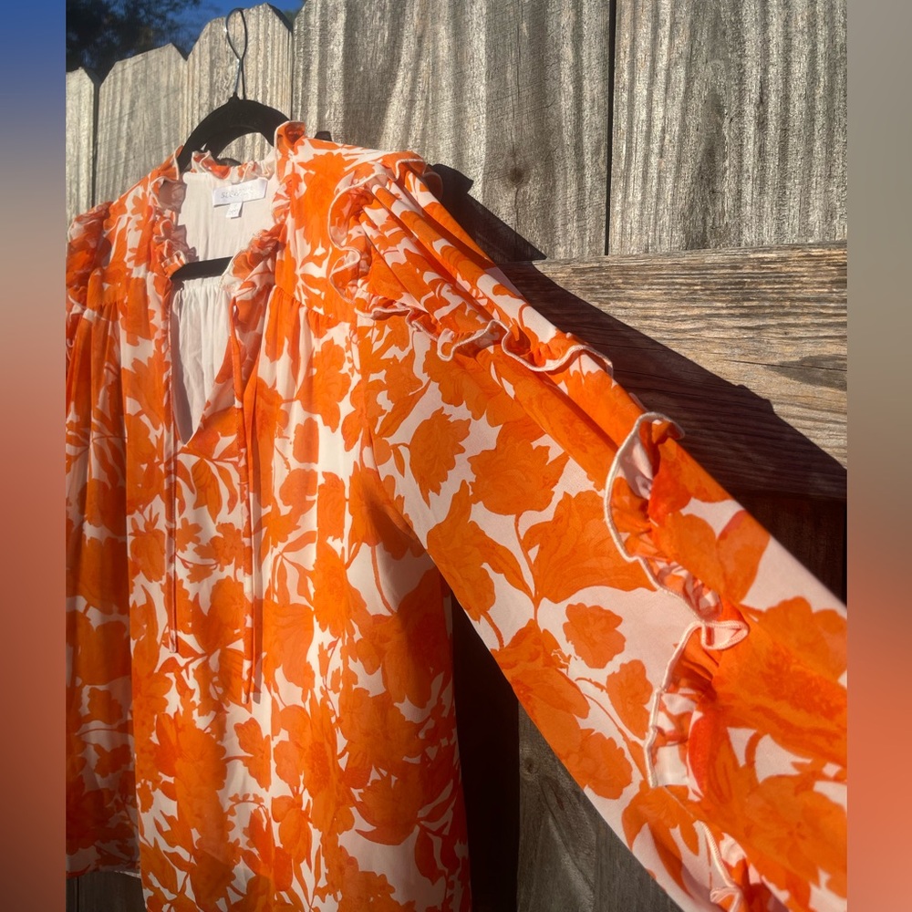 Sugarlips Orange and White Floral Ruffled Top Size S - Picture 5 of 8